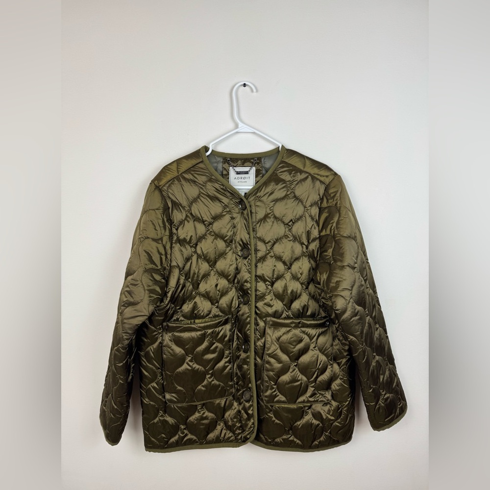 Adroit Atelier Pina Short Quilted Jacket Olive Green Size Large